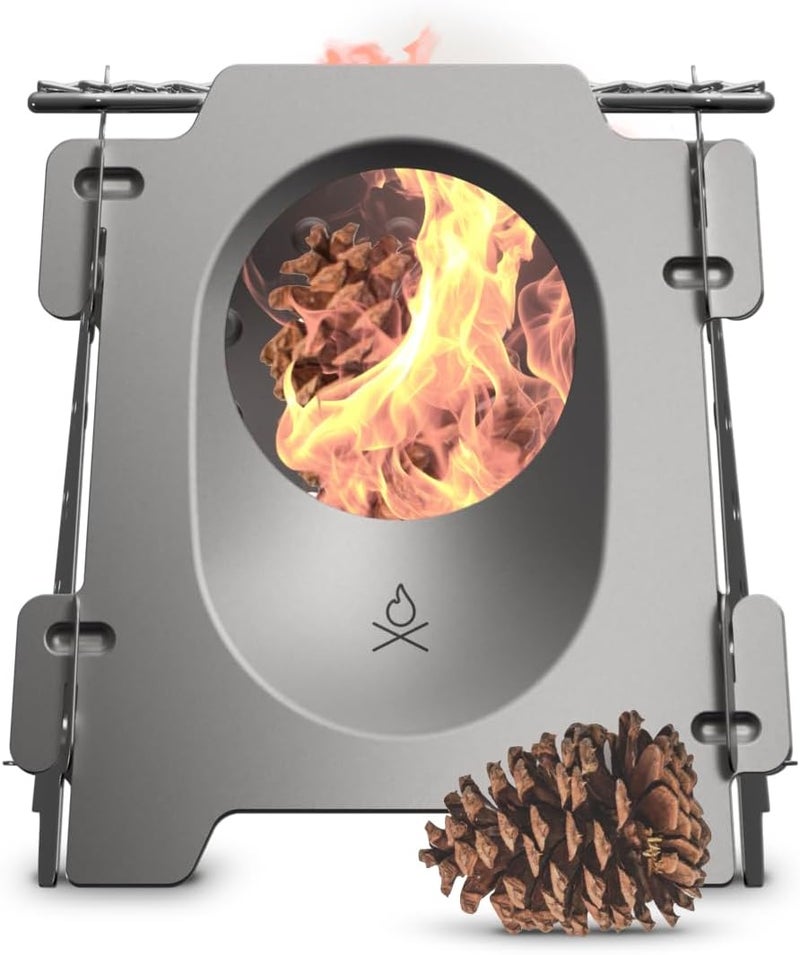 Ã¼berleben | Stöker Wood Burning Camping Stove – 18oz Flatpack Stainless Steel Wood Stove for Backpacking, Hiking & Outdoor Cooking – Portable, Folding Camping Essentials (Bead-Blasted) - Image 1